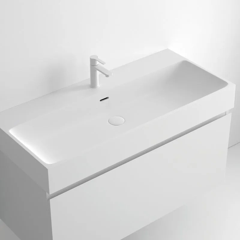 Lavabo integrale rettangolare vasca centrale Outline L 80.5 x H 12 x P 46 cm in resina bianco