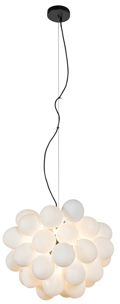 Lampadario Art Déco nero con vetro opalino 8 luci rotondo - Uvas