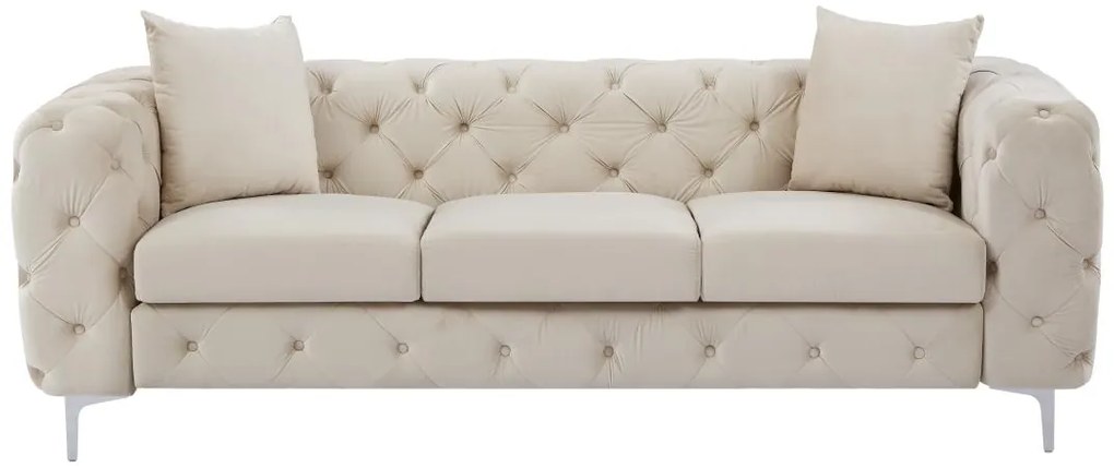 Divano 3 posti Chesterfield in Velluto Beige - EDWINA