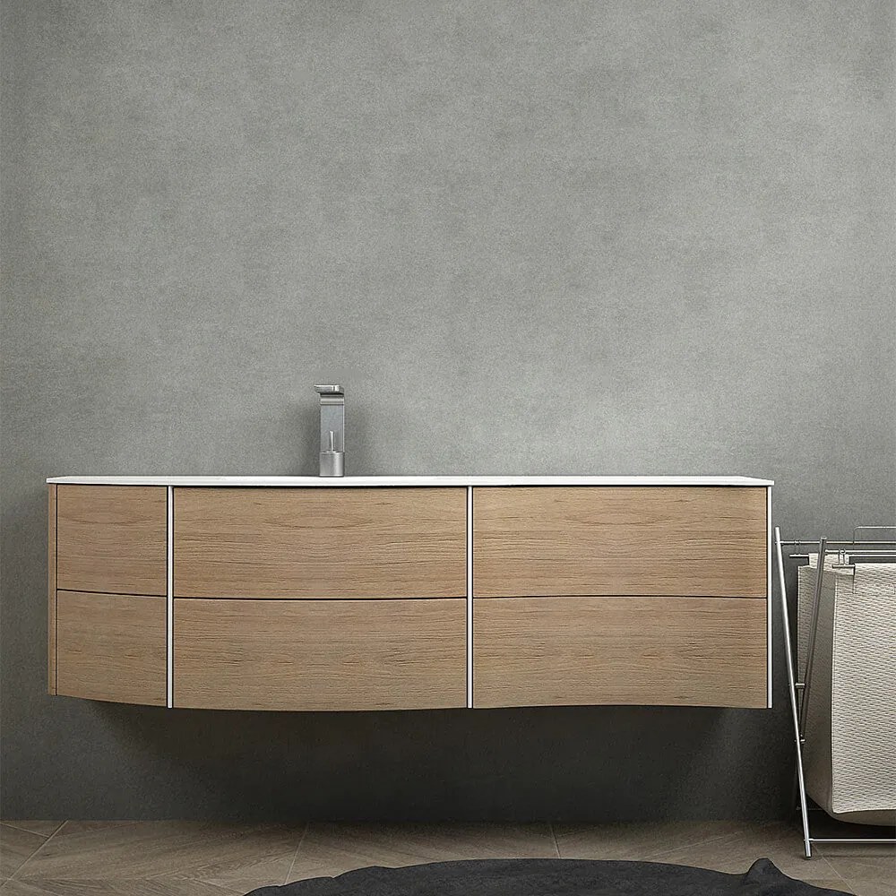 Mobile per bagno Rio 150 cm sospeso rovere tabacco con lavabo a sinistra