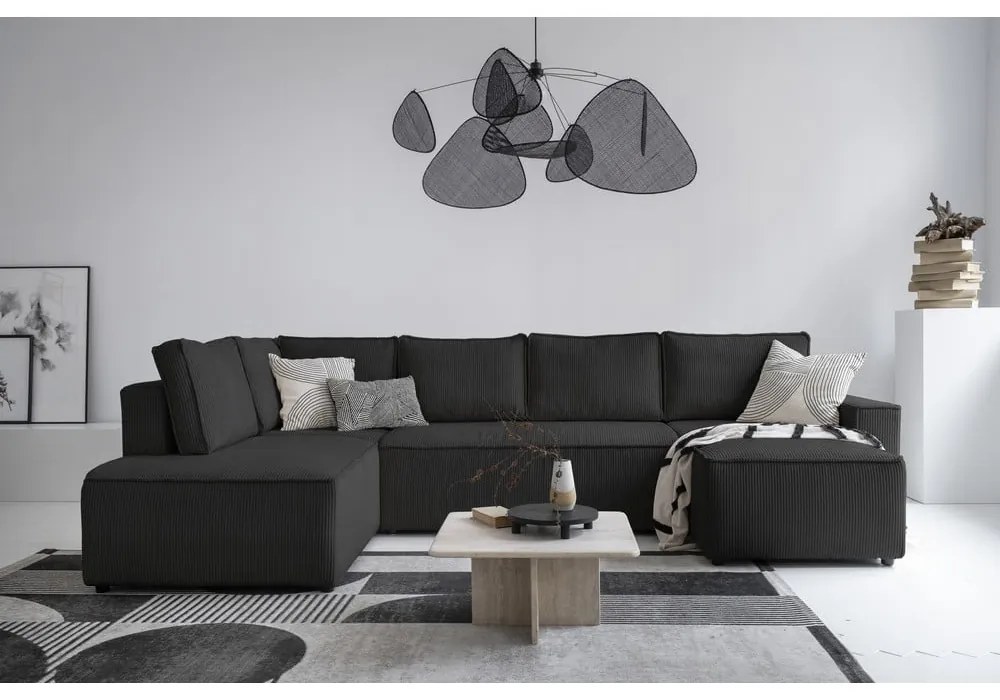 Divano letto angolare in velluto a coste color antracite Brave Dave - Miuform