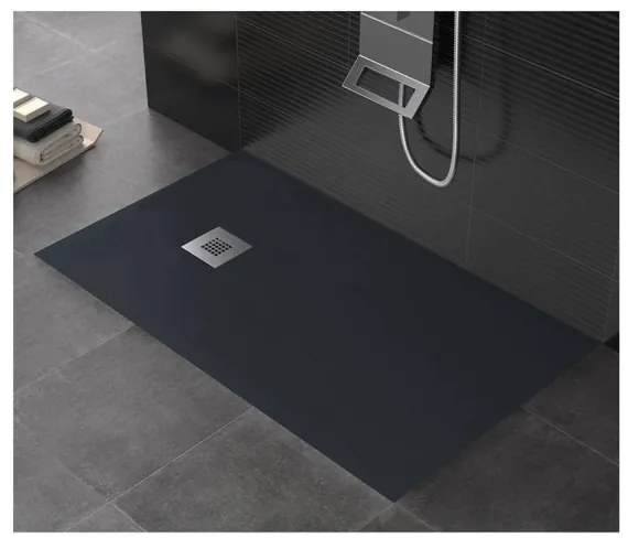 Piatto doccia in mineralmarmo 80x100 cm antracite effetto pietra con griglia e piletta sifonata