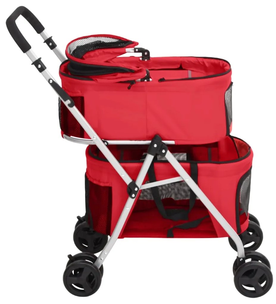 Passeggino cani pieghevole 2 livelli rosso 83x48x97cm tessuto