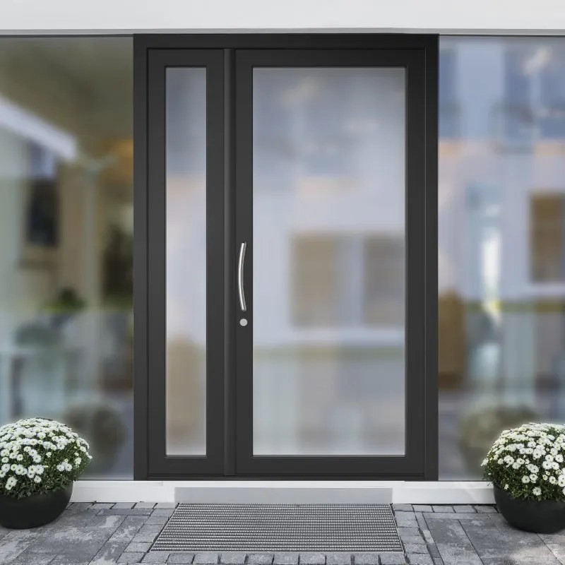 Portoncino d'ingresso Condo8 L 90 x H 210 cm in PVC nero, apertura spingere a destra