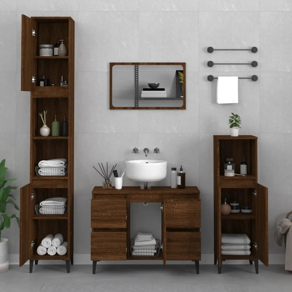 Mobile lavabo rovere marrone 80x33x60 cm in legno multistrato