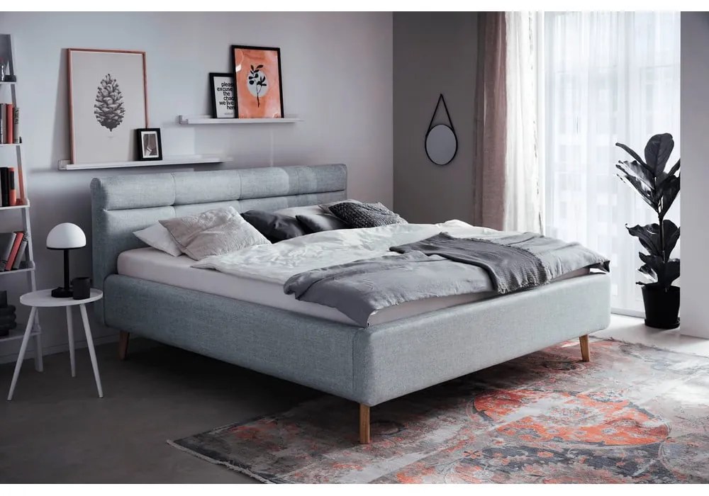 Letto matrimoniale imbottito blu polveroso con contenitore con rete inclusa 160x200 cm Lotte – Meise Möbel