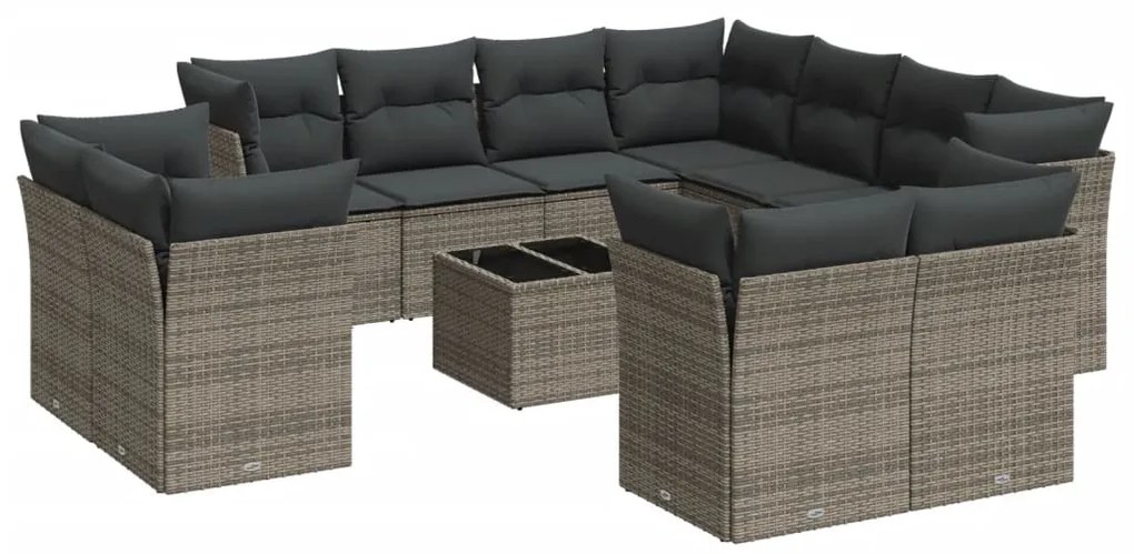 Set divani da giardino 12 pz con cuscini grigio in polyrattan