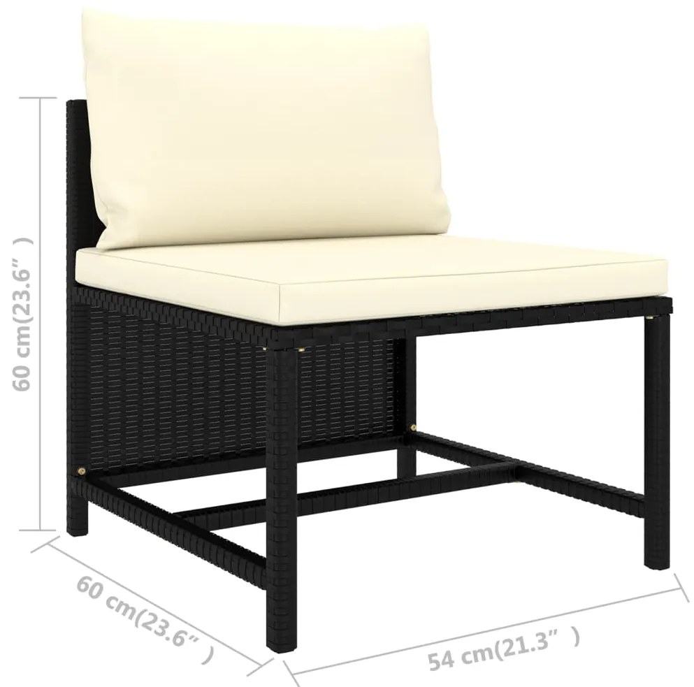 Set Divani da Giardino 3 pz con Cuscini in Polyrattan Nero