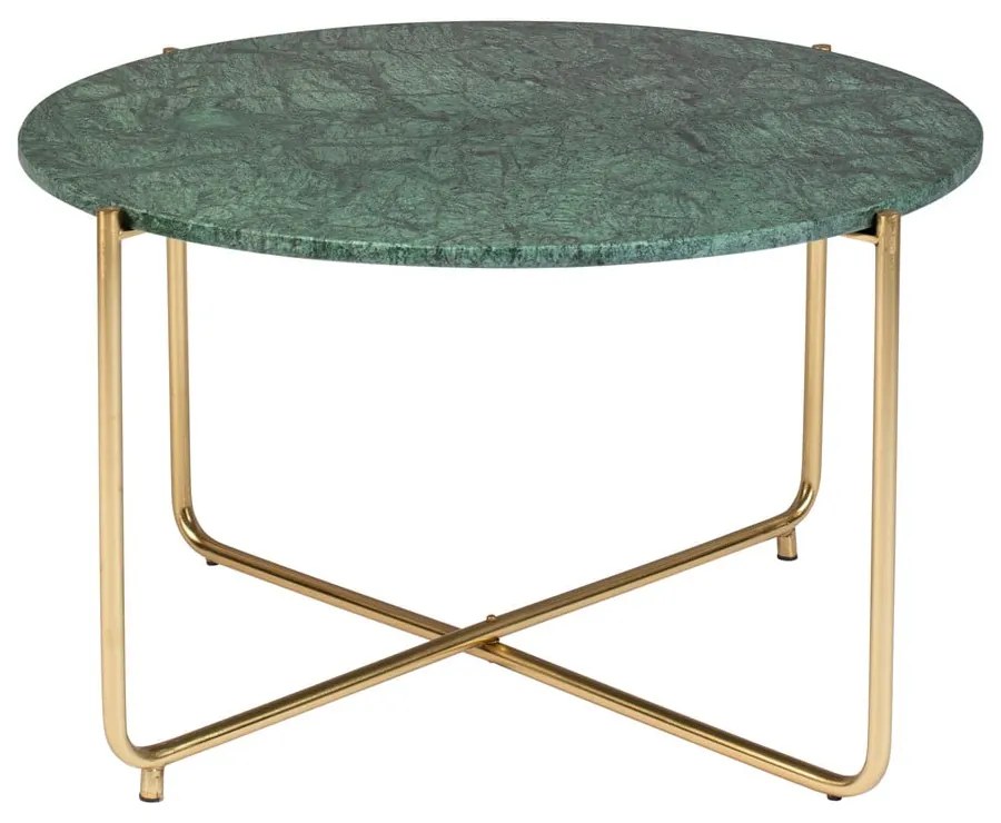 Tavolino da salotto rotondo verde/dorato con piano in marmo ø 70 cm Timpa – White Label