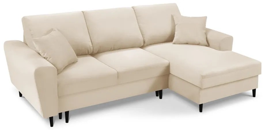 Divano letto in velluto a coste beige, angolo destro Moghan - Micadoni Home