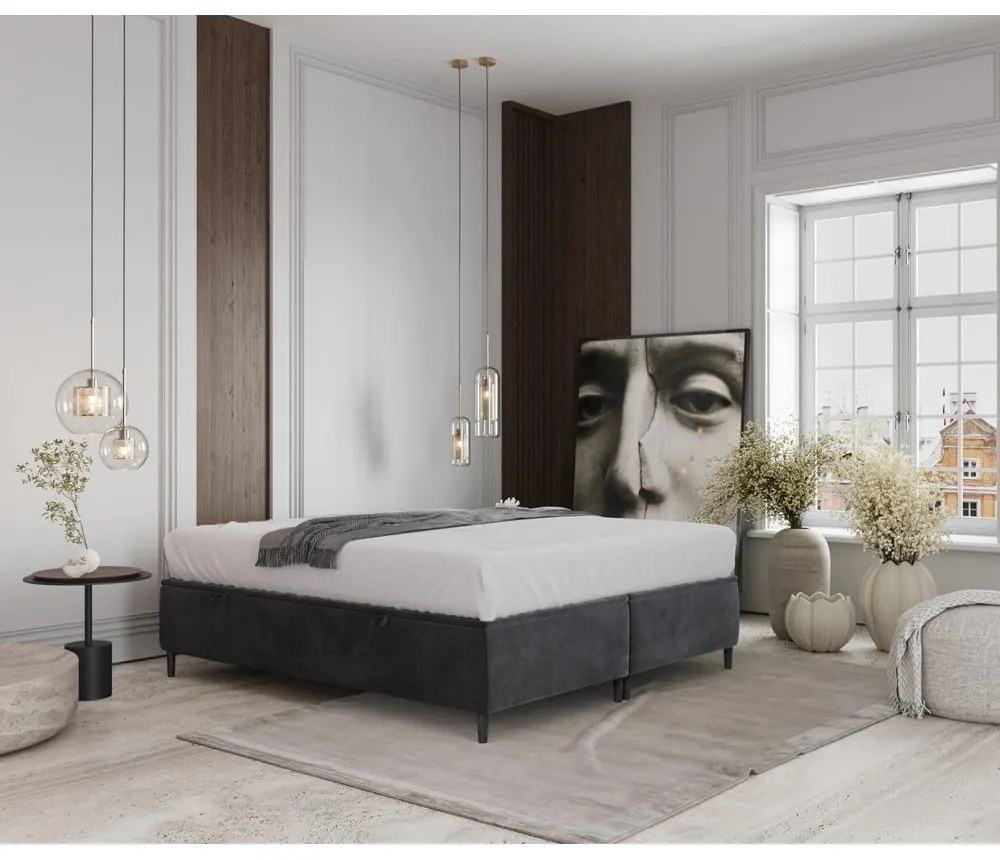 Letto matrimoniale imbottito antracite con contenitore 180x200 cm Tate - Maison de Rêve