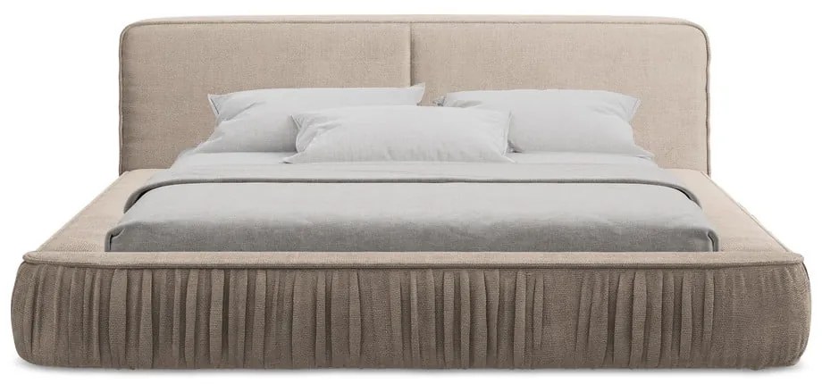 Letto matrimoniale imbottito beige con contenitore e rete inclusi 140x200 cm Keoni – Makamii