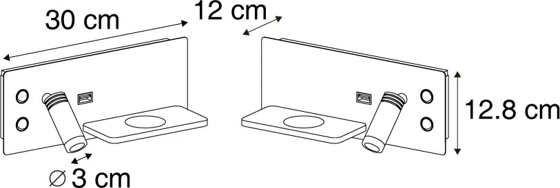 Set di 2 lampade da parete beige con LED, USB e caricatore a induzione - Riza