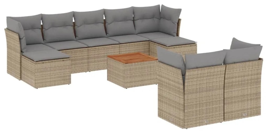 Set divano da giardino 10 pz con cuscini beige misto polyrattan