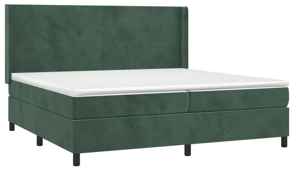 Letto a Molle con Materasso e LED Verde Scuro 200x200cm Velluto