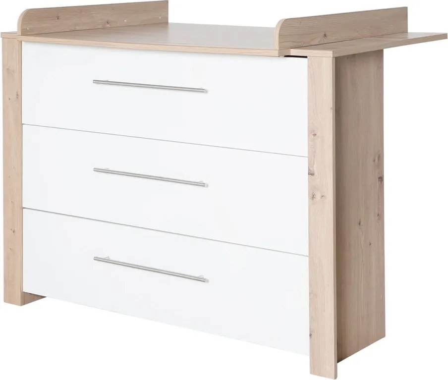 Cassettiera bassa per bambini in rovere con fasciatoio in colore bianco e naturale 112x98 cm - Roba