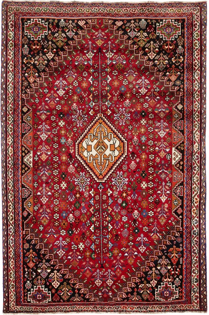 Shiraz Tappeto 190 x 280 Rosso (Iran) Annodato A Mano