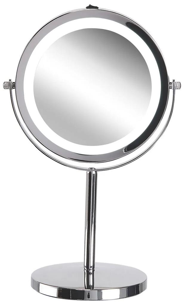 Specchio da tavolo LED ø 20 cm argento VERDUN Beliani