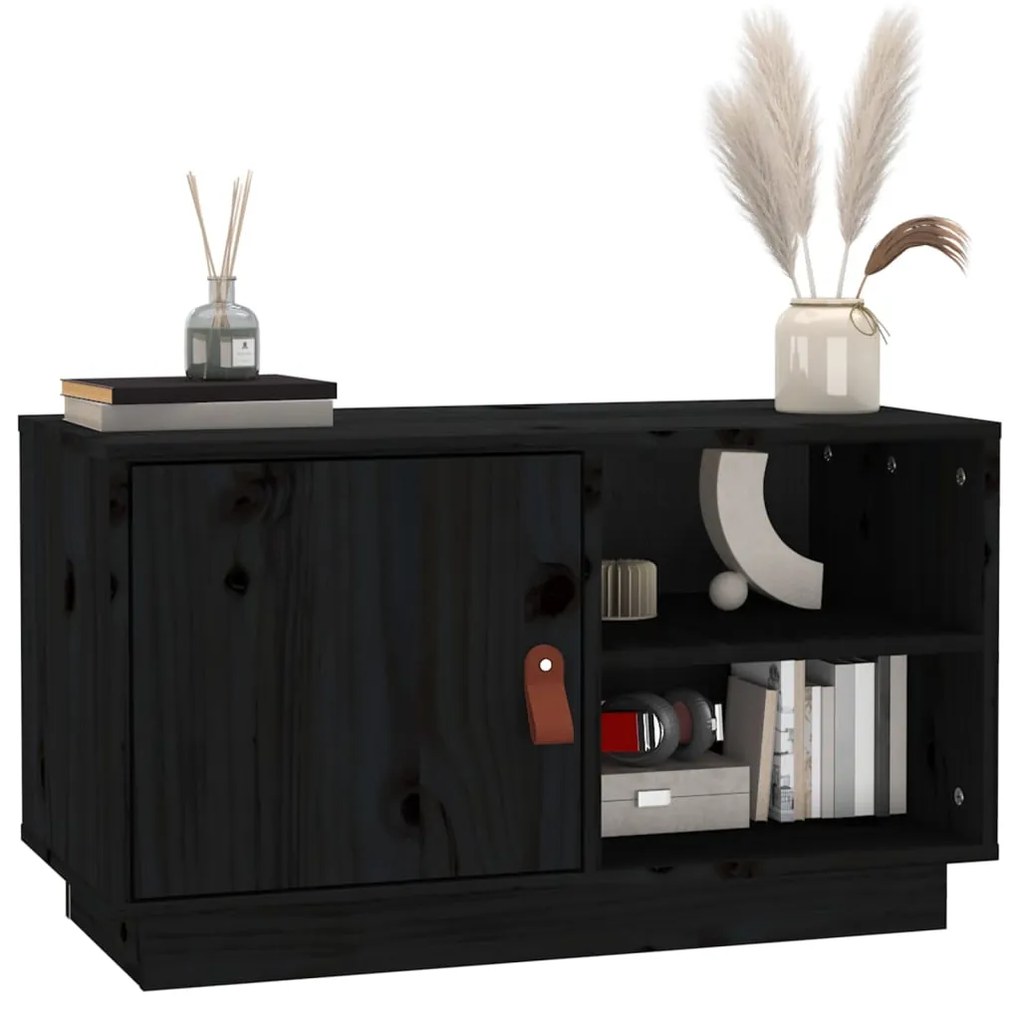 Mobile porta tv nero 70x34x40 cm in legno massello di pino