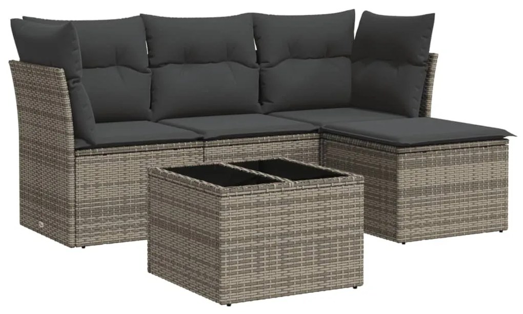 Set divano da giardino 5 pz con cuscini grigio in polyrattan