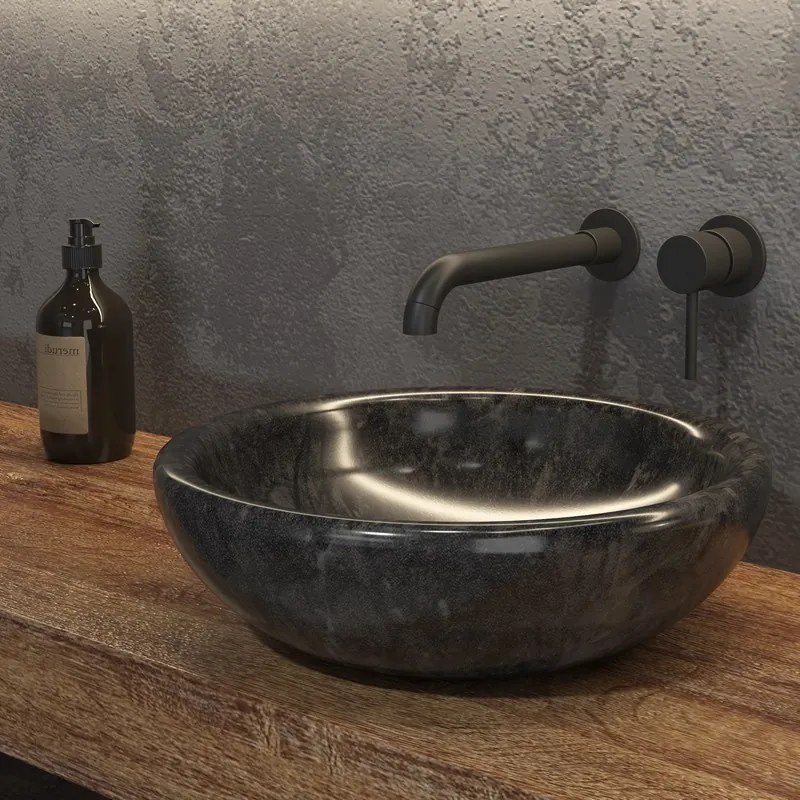 Kamalu - Lavabo in marmo colore nero 40cm con bordo arrotondato | Litos-SC40