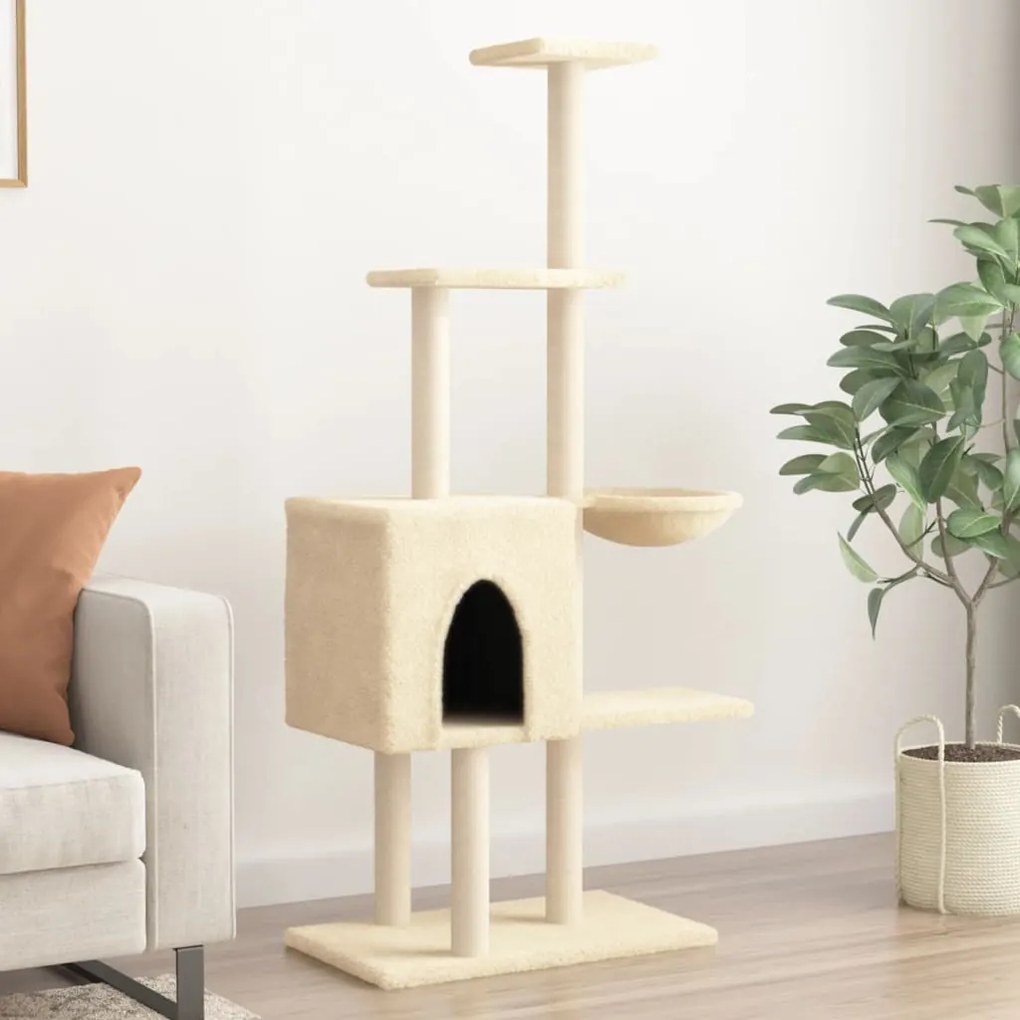 Albero per gatti con tiragraffi in sisal crema 145 cm