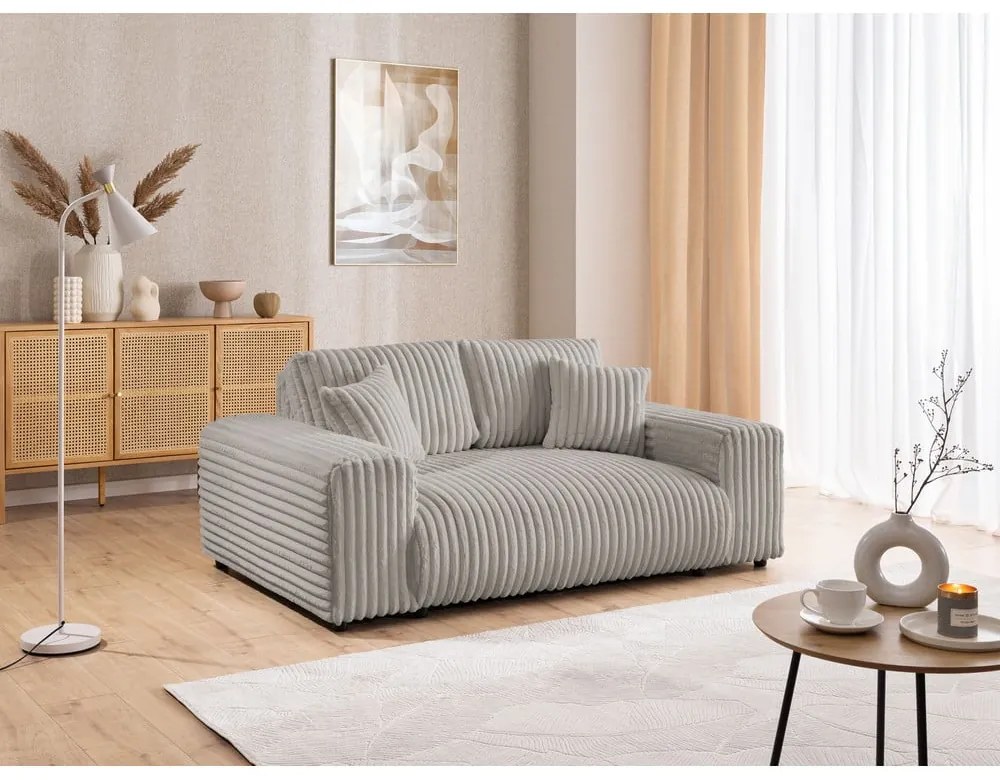 Divano grigio chiaro con rivestimento in velluto a coste 178 cm Justin – Ropez