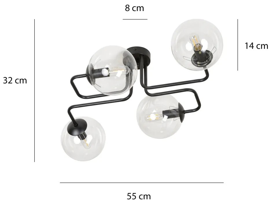 Lampadario da Soffitto BRENDI 4 in acciaio e vetro 4xE14 Colore delle Sfere Trasparente