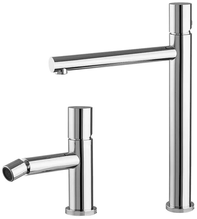 Set miscelatori lavabo alto e bidet cromo senza leva in acciaio inox Gemini