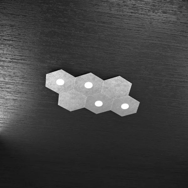 Hexagon applique-plafoniera 4 luci + 2 decorativo foglia argento 11...