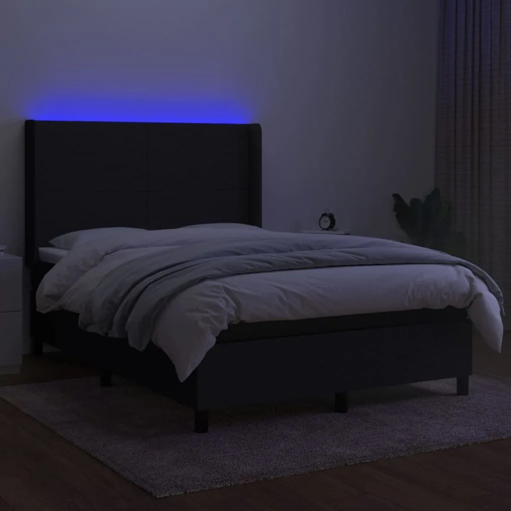 Letto a molle con materasso e led nero 140x200 cm in tessuto