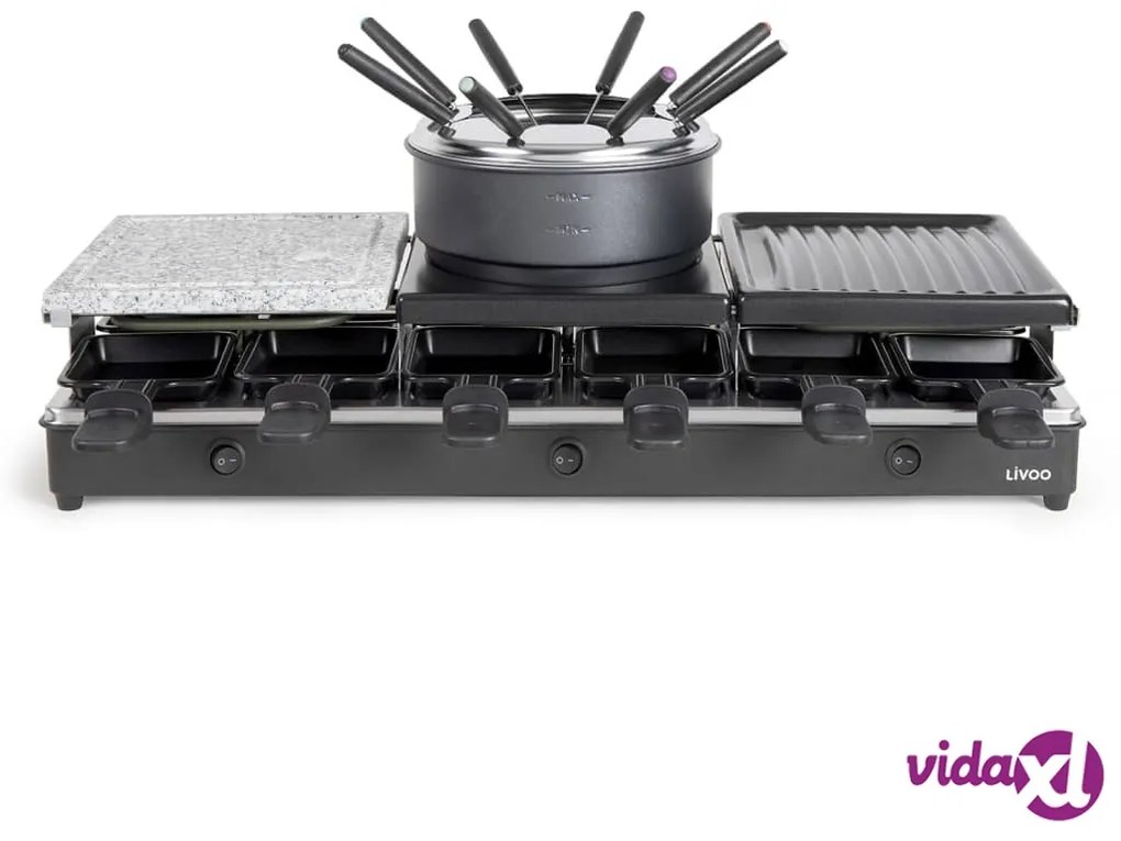 Livoo Set Griglia Raclette e Fonduta per 12 Persone 1650 W