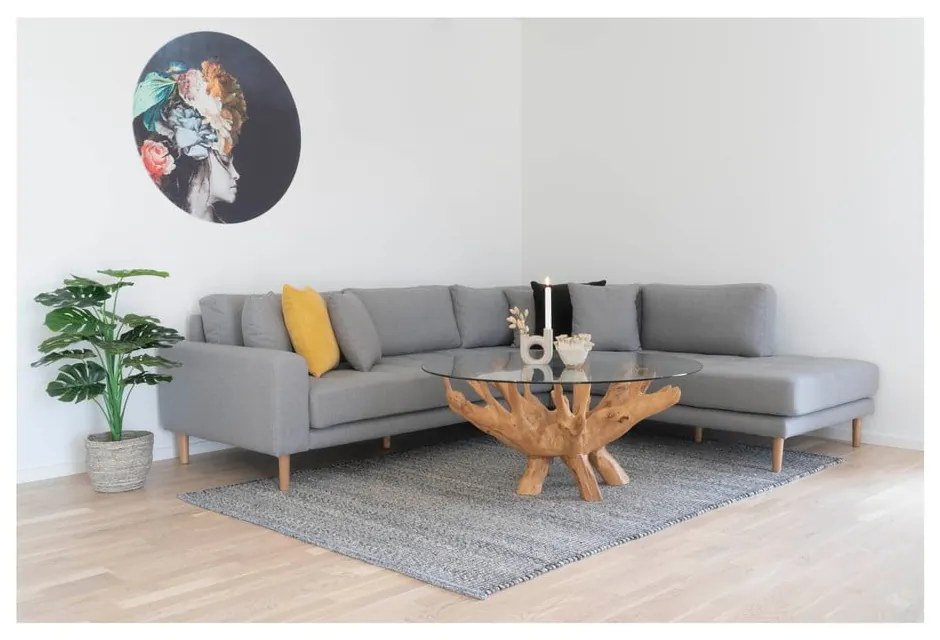 Tavolino rotondo in colore naturale con piano in vetro ø 110 cm Amazonas - House Nordic