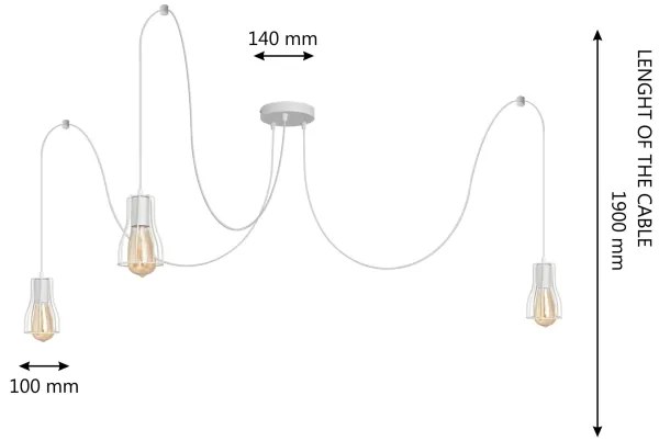 Lampadario a sospensione con filo TUBE 3xE27/15W/230V ragno bianco