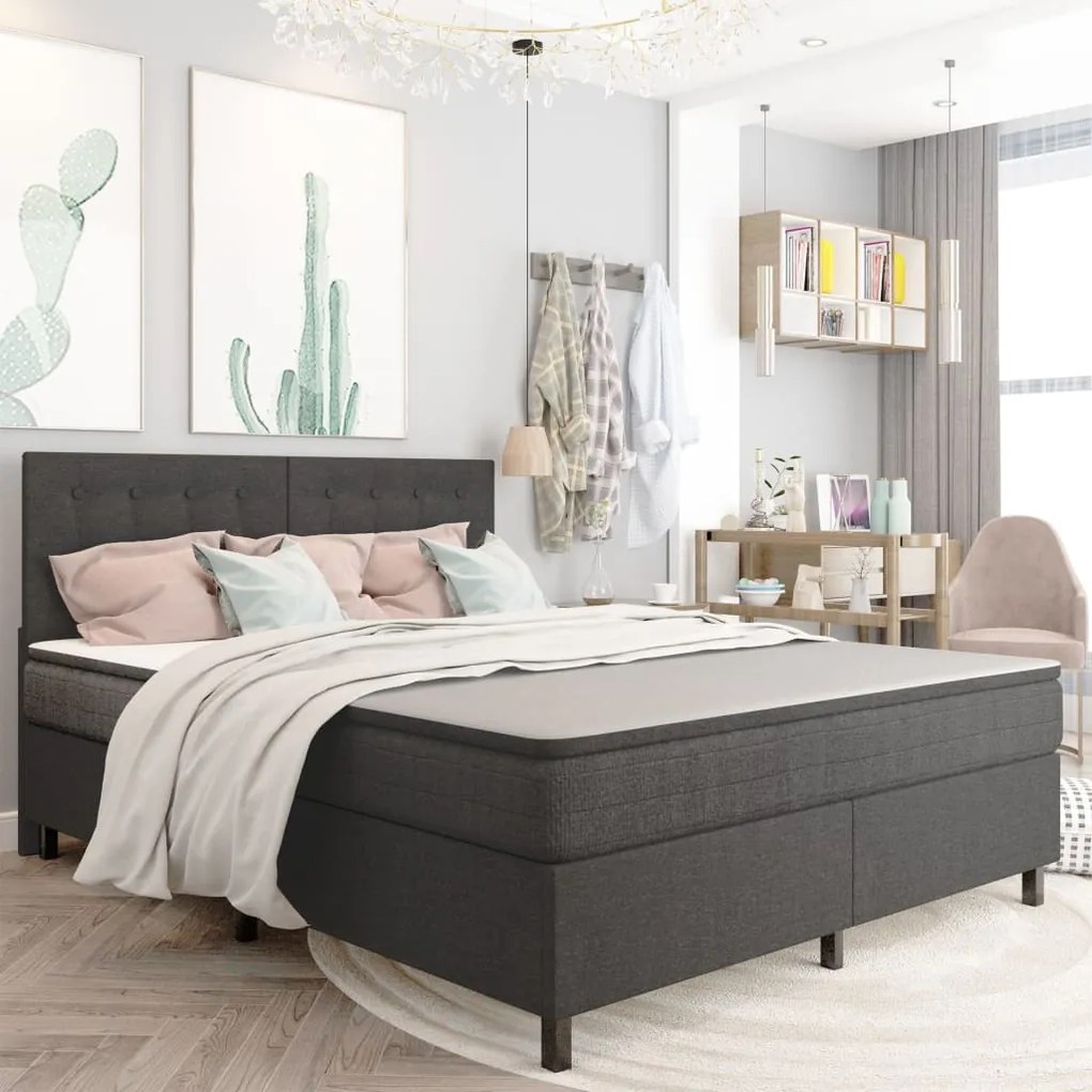 Letto A Molle Grigio Scuro İn Tessuto 160x200 Cm /