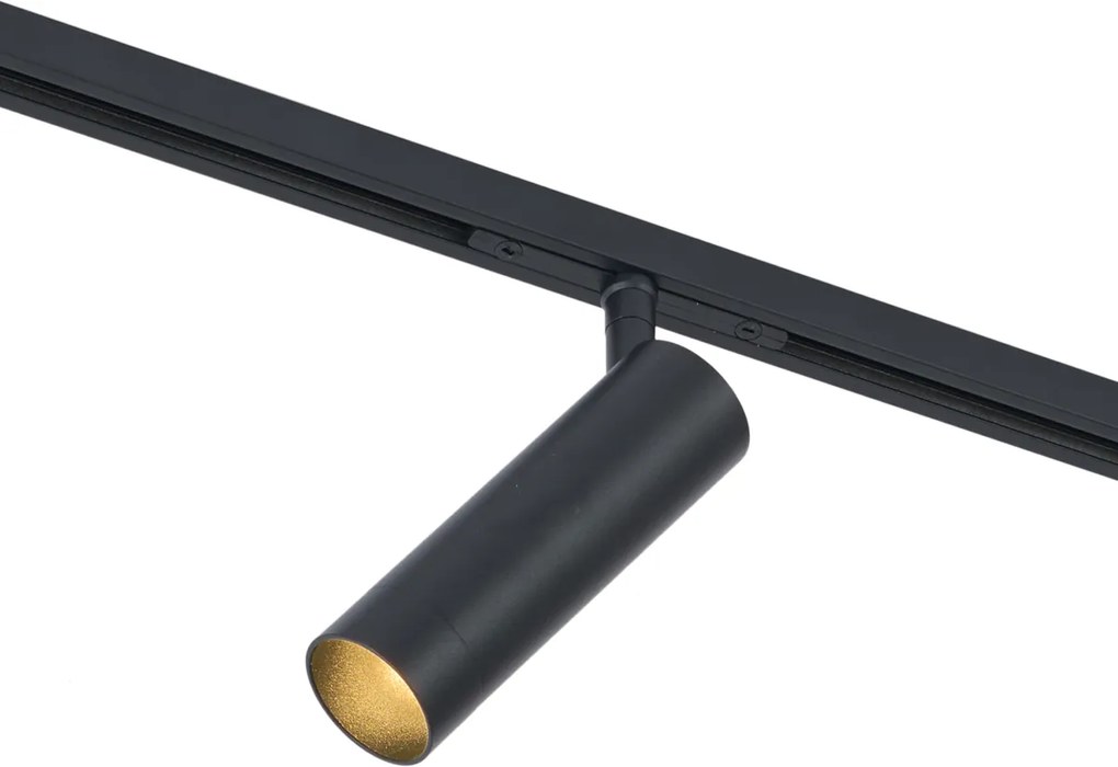 Sistema di illuminazione a binario moderno nero con 6 faretti e 4 lampade a sospensione Easylift monofase - Slimline Uzzy Tira