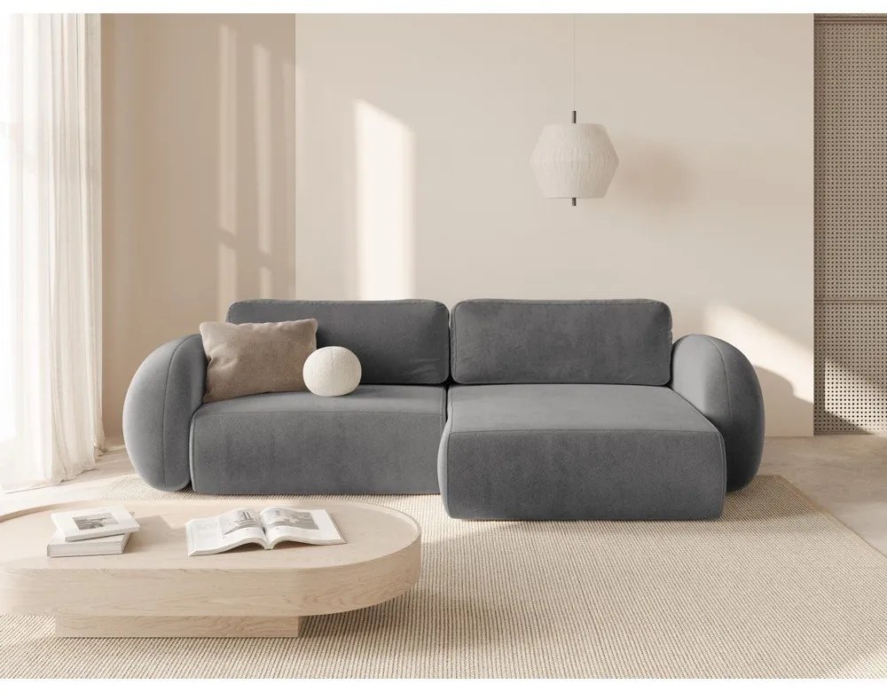 Divano angolare grigio scuro allungabile/con contenitore con rivestimento in velluto Tonale – Cosmopolitan Design