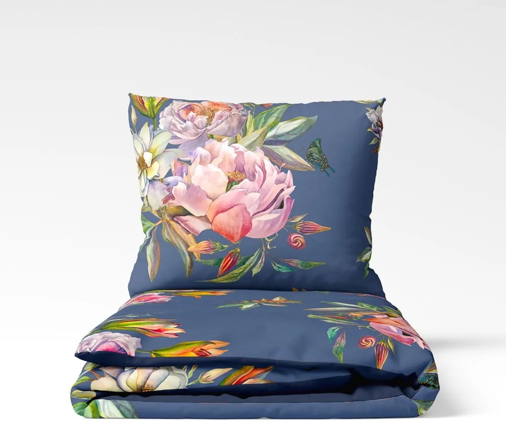 Biancheria da letto matrimoniale in cotone sateen blu navy 200 x 220 cm Floret - Bonami Selection