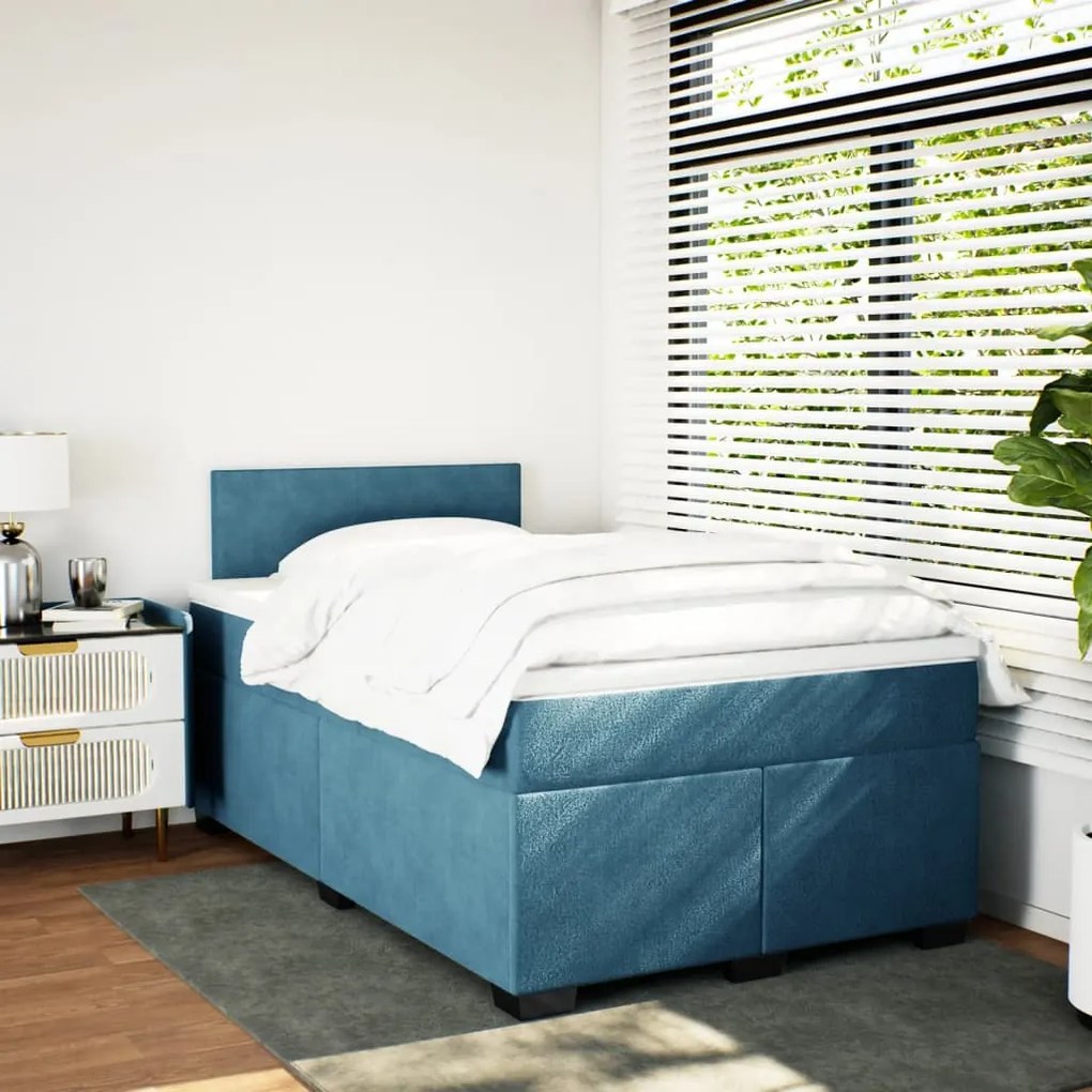 Giroletto a molle con materasso blu 120x190 cm in velluto