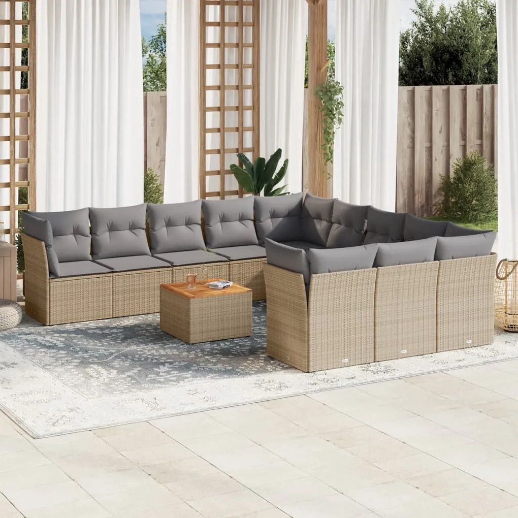 Set divani da giardino 12 pz con cuscini beige in polyrattan