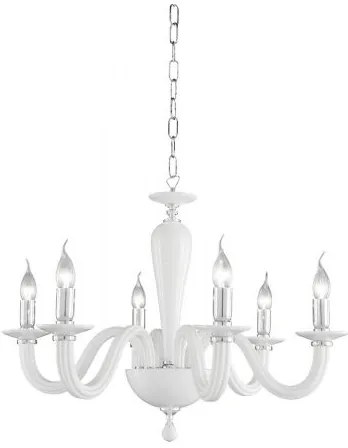 Lampadario in vetro a 6 luci ravel bianco-cromo lp.ravel-6-bco