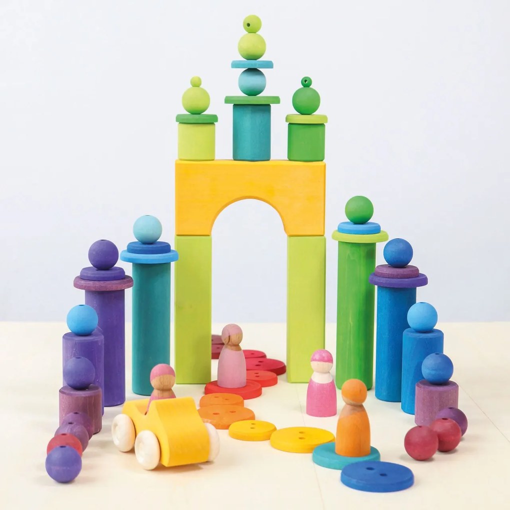 Grimm's - Perline di legno colorate - 60 pz