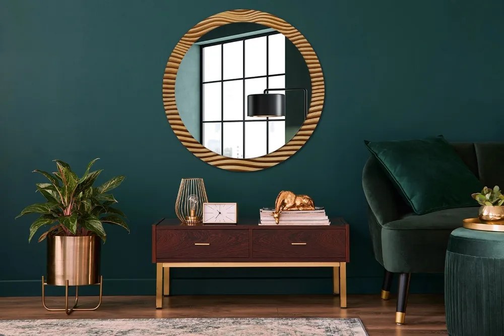 Specchio tondo con decoro Onda di legno fi 90 cm