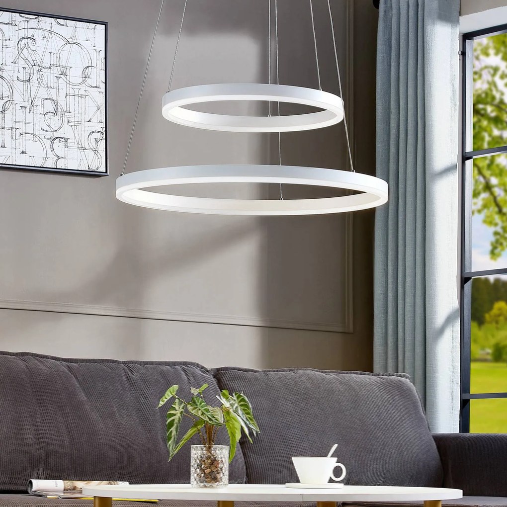 Lampada LED a sospensione Arcchio Albiona, bianco, 2 anelli, Ø 60 cm