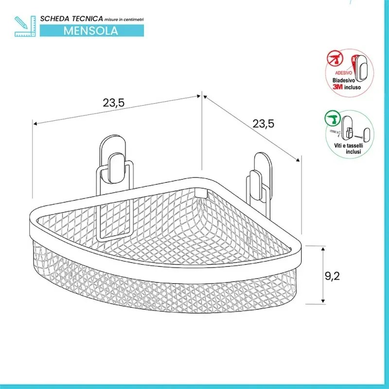 Mensola bagno angolare mocha in acciaio con 1 ripiano – Taki