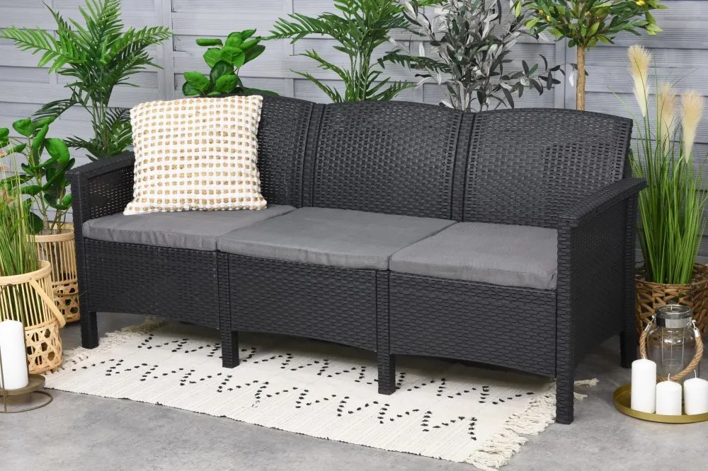 Divano 3 posti in polyrattan antracite Venezia 3 Bica