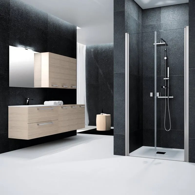 Porta doccia saloon L 87-91 cm x H 200 cm per nicchia in vetro trasparente SP. 6 mm, profilo satinato argento, serie Glam