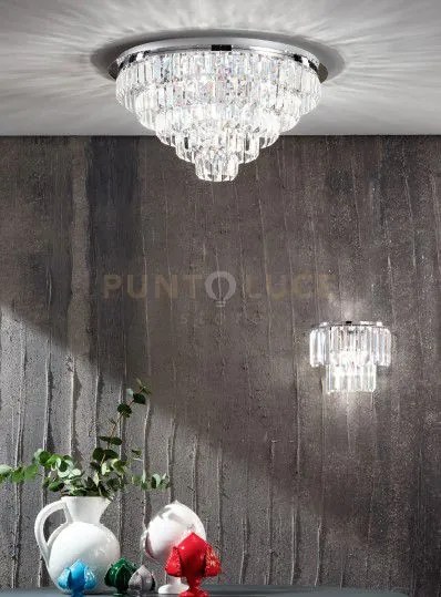 Lampadario a soffitto in cristallo castle d80 pl.castle-gr-silver c...