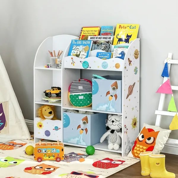 Libreria per bambini ANET con scatole in tessuto bianco