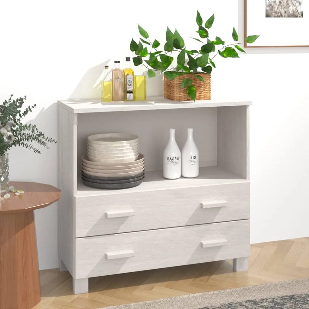 Credenza Hamar Bianca 85x35x80 Cm İn Legno Massello Di Pino /